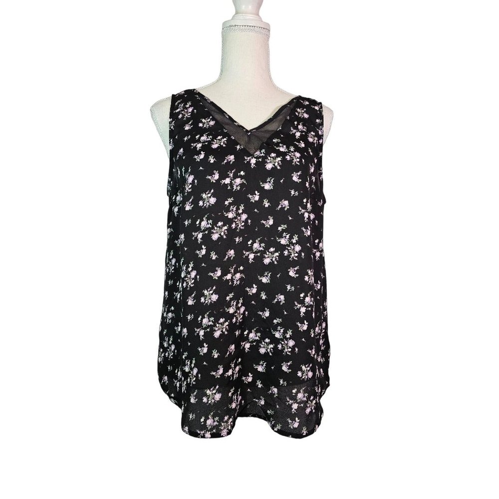 Maurices Women's Sleeveless V-Neck Top, Size M, Floral Print, Black